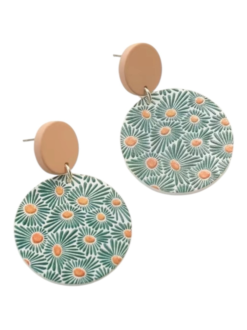 Floral Round Drop Earrings in Peach & Green